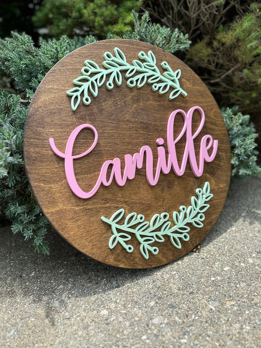 Wildflowers Round Personalized Nursery Name Sign