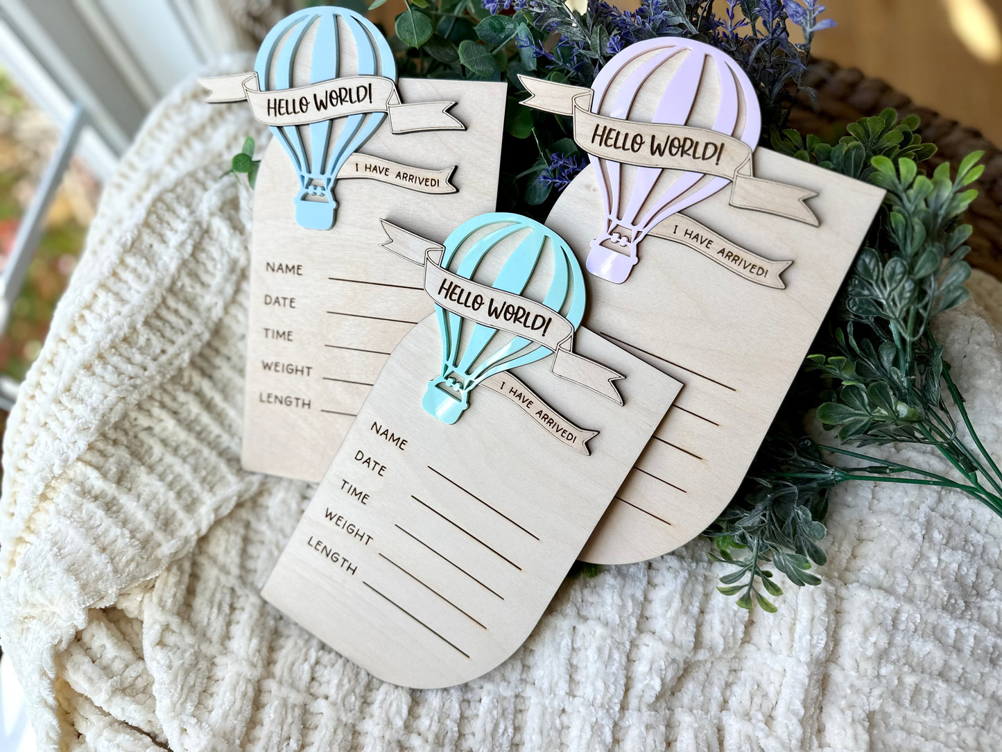 Hot Air Balloon Birth Stat Sign (Ready to Ship)