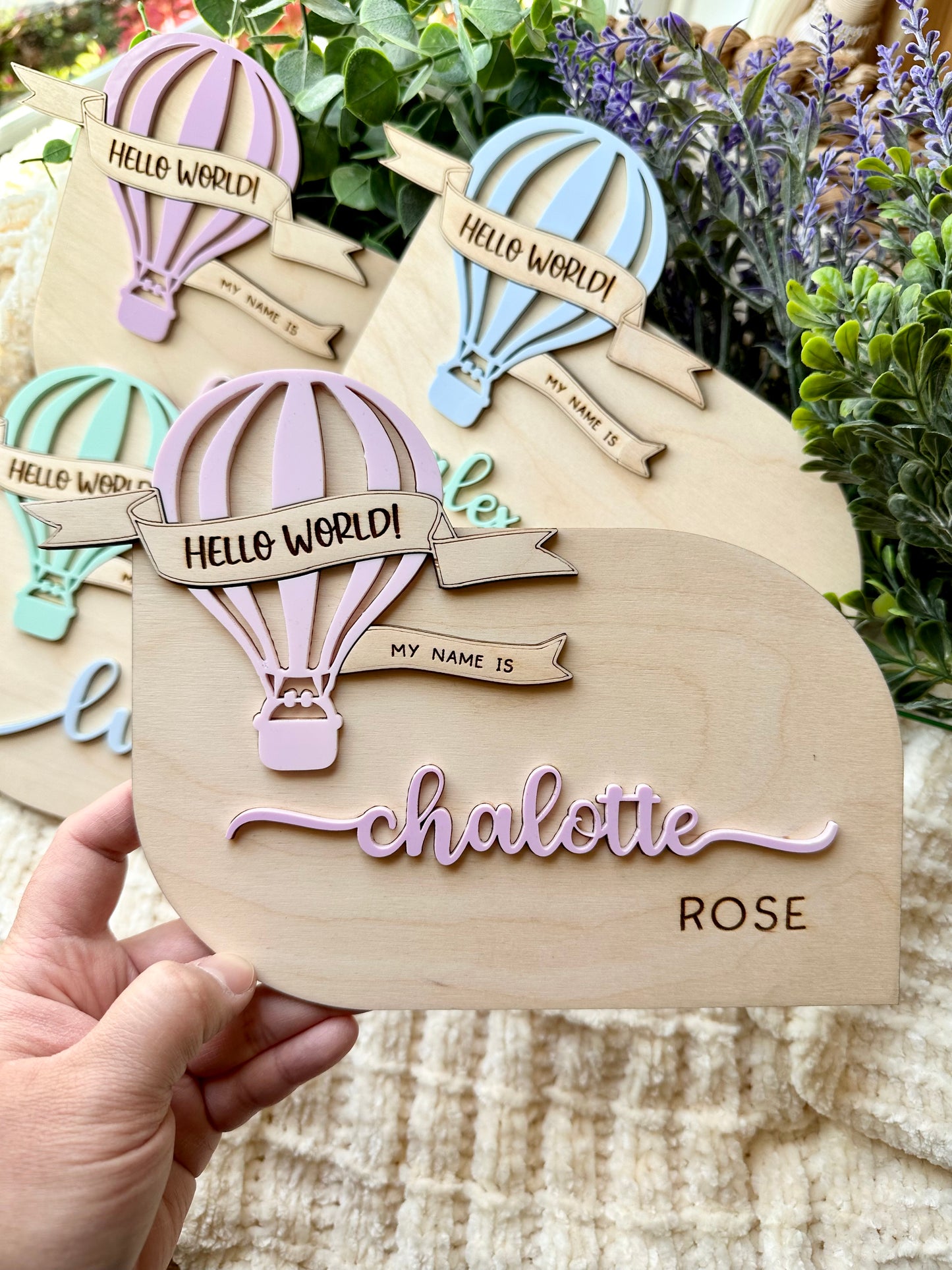 Hot Air Balloon Personalized Name Announcement Sign