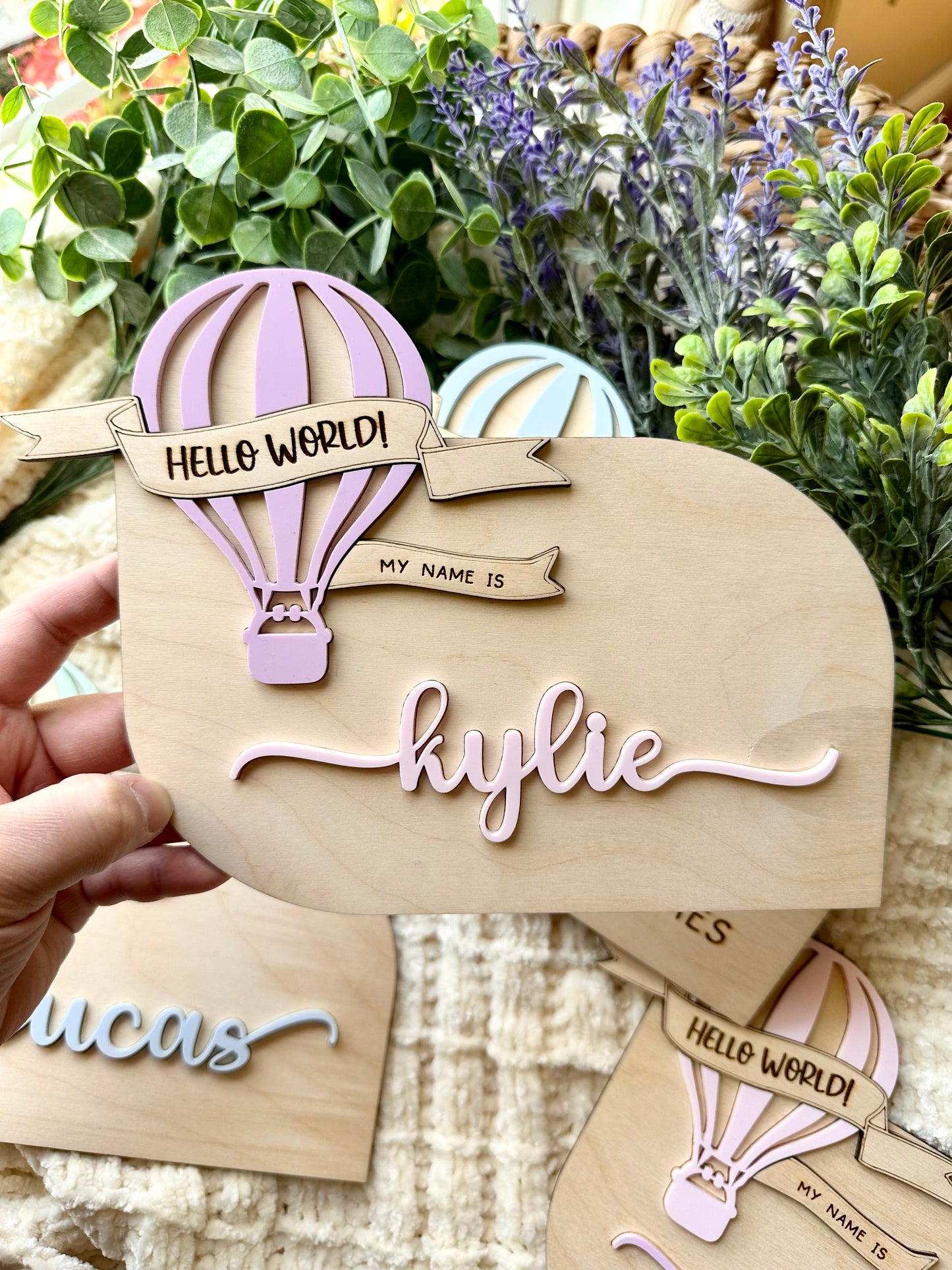 Hot Air Balloon Personalized Name Announcement Sign