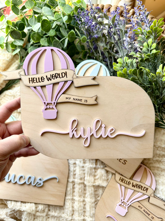 Hot Air Balloon Personalized Name Announcement Sign