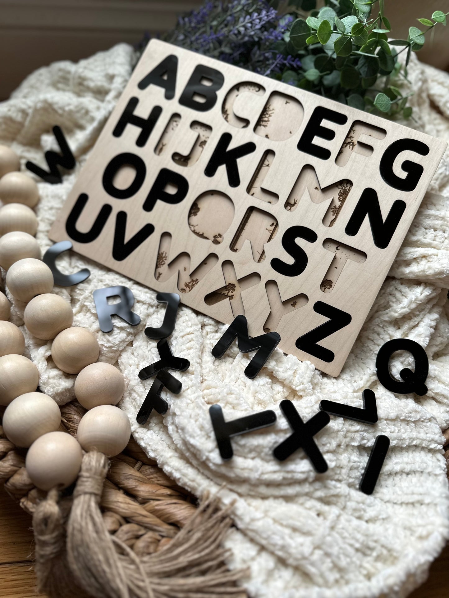 Woodlands Alphabet Puzzle - Customizable Engraved Message Behind