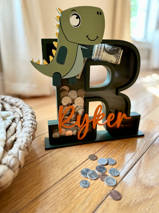 Dino Personalized Letter Coin Bank