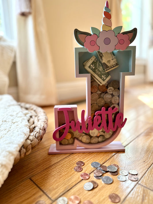 Unicorn Personalized Letter Coin Bank