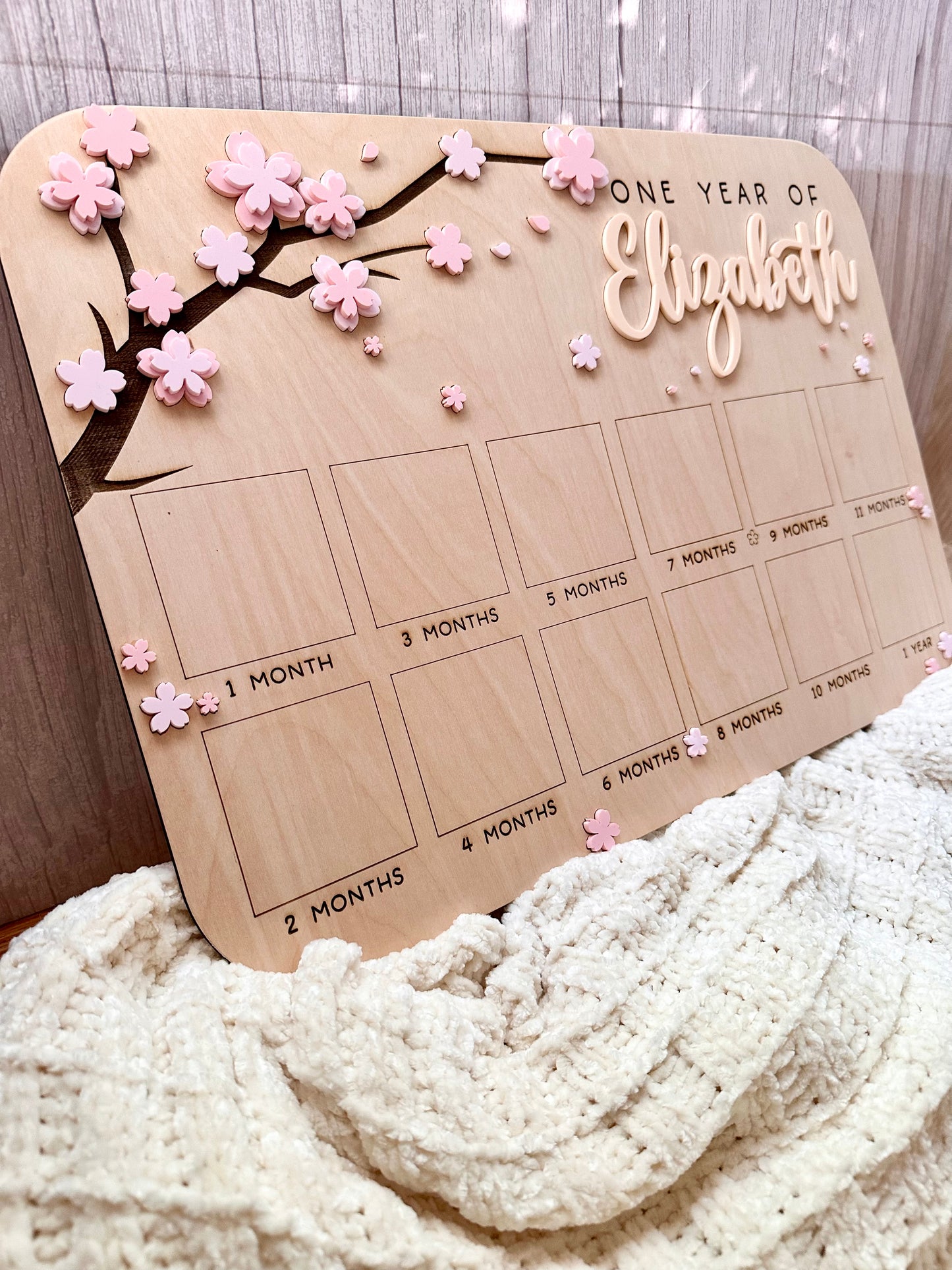 Floral Personalized One Year Of Baby Photo Board