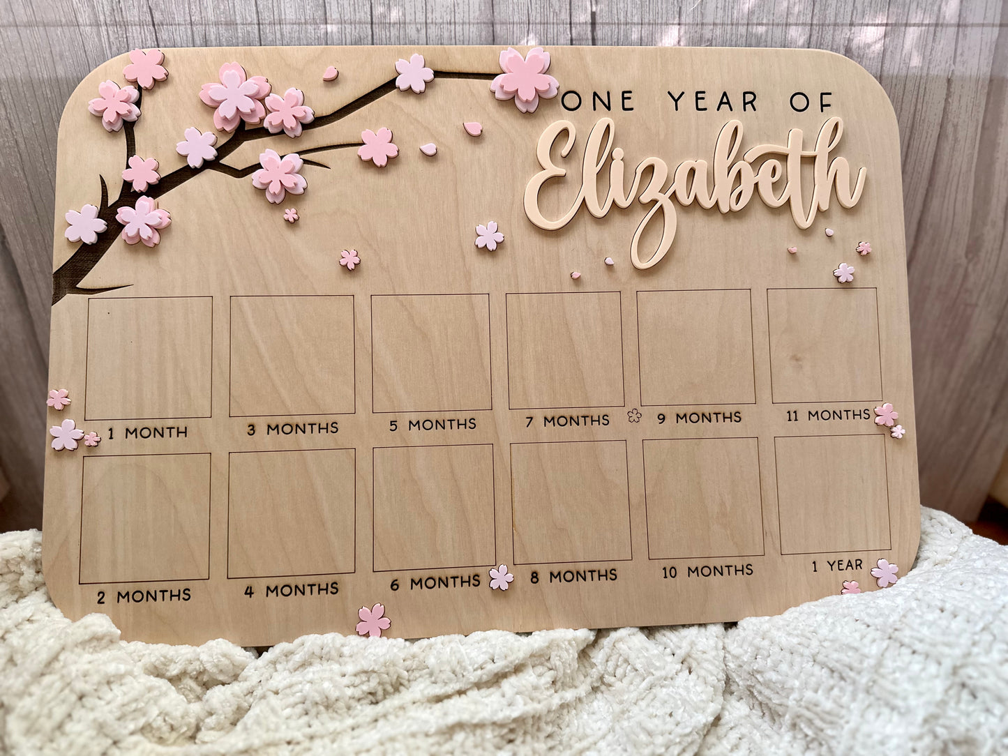 Floral Personalized One Year Of Baby Photo Board