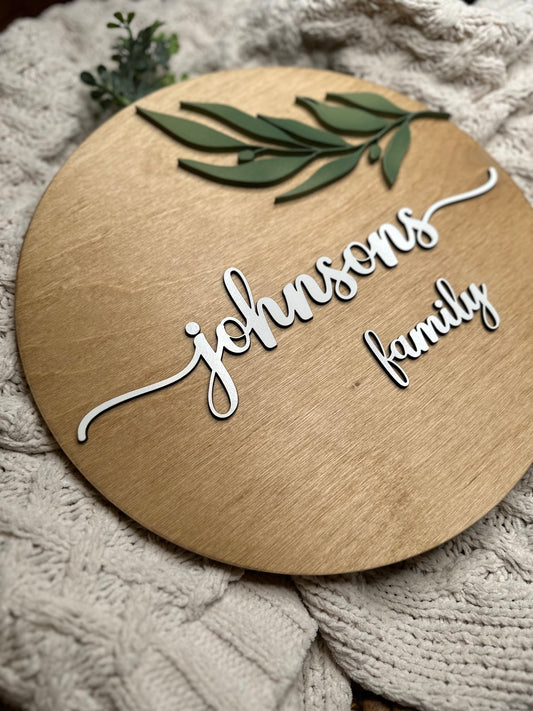 Green Leaves Personalized Family Name Sign