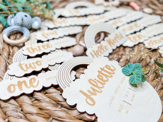 Wooden Rainbow Baby Milestone Marker Cards