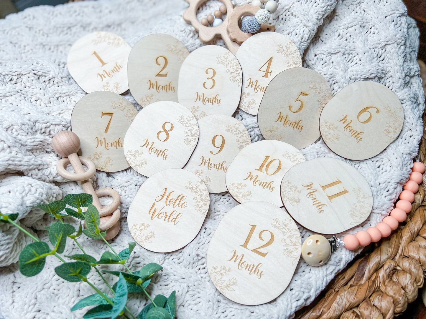 Wooden Botanic Baby Milestone Marker Cards