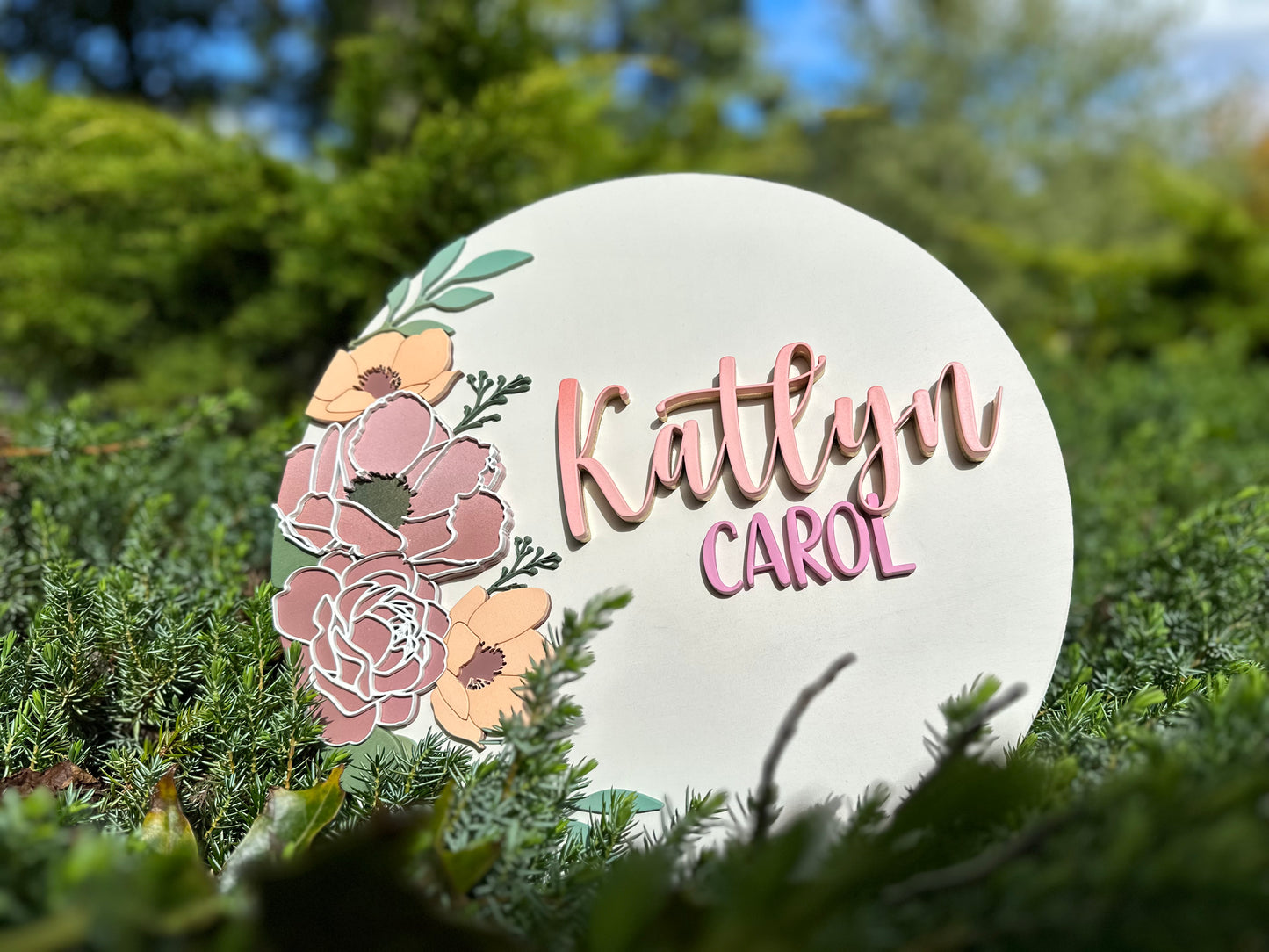 Side Florals Personalized Name Sign