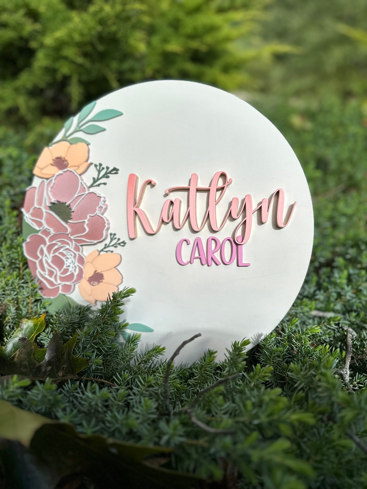 Side Florals Personalized Name Sign